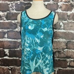 Trouve Tank Top Blue Black Print Sheer Sides Size Small